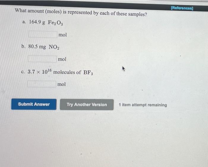 Solved References What Amount Moles Is Represented By Chegg