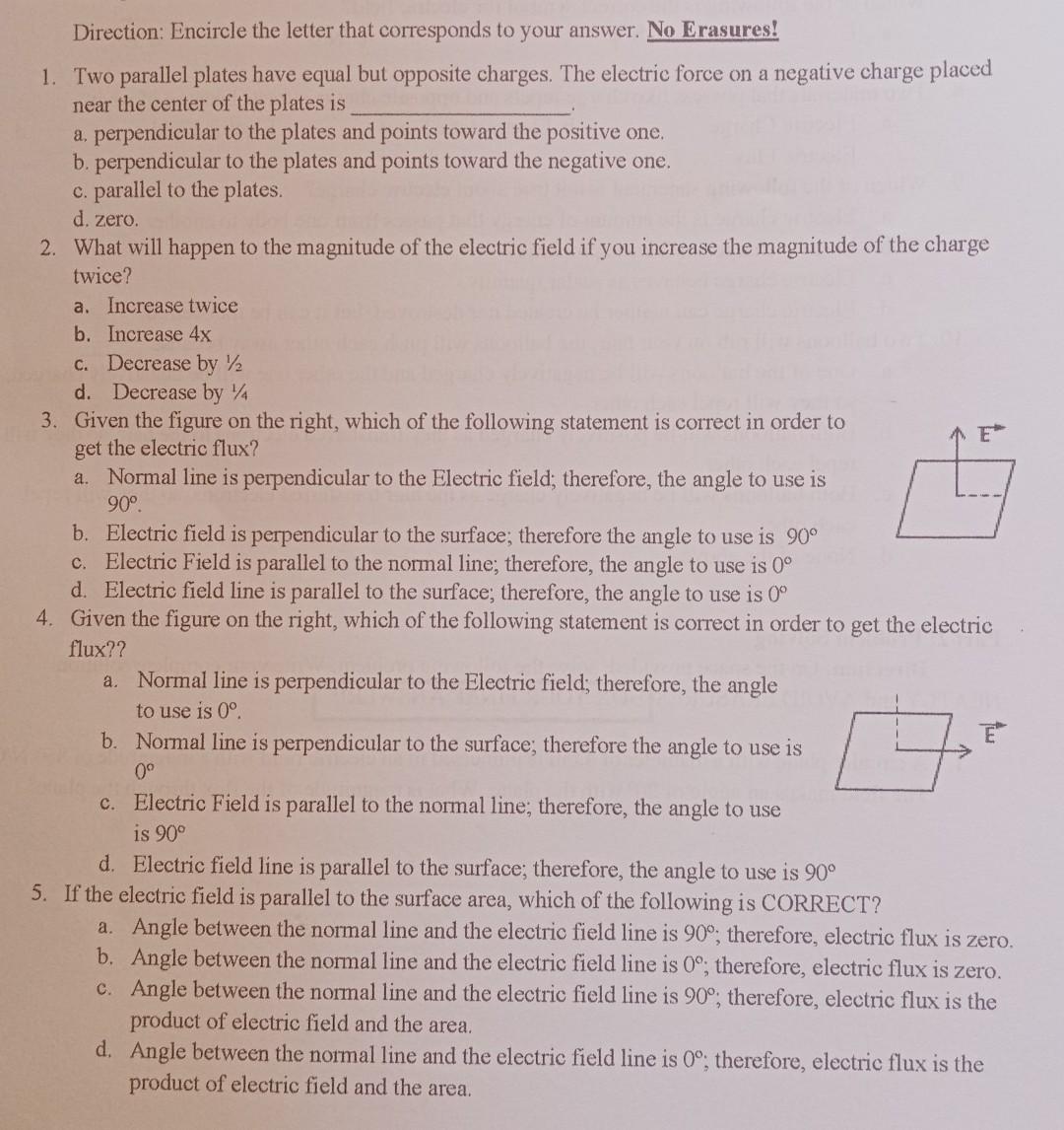 Solved Direction Encircle The Letter That Corresponds To Chegg