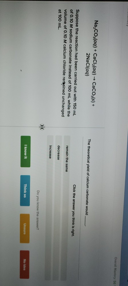 Solved Overall Mastery Na Co Aq Cacl Aq Caco S Chegg
