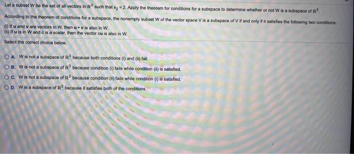 Solved Let a subset W be the set of all vectors in Rº such Chegg