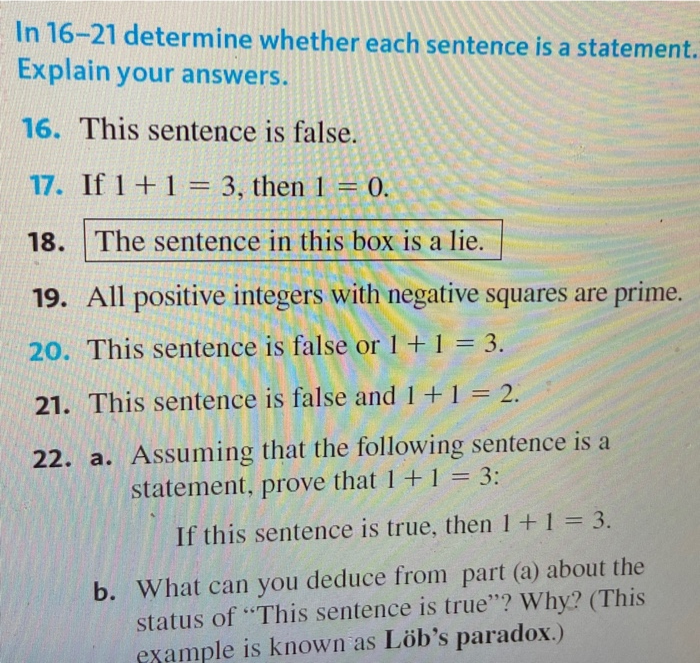 Solved In Determine Whether Each Sentence Is A Chegg