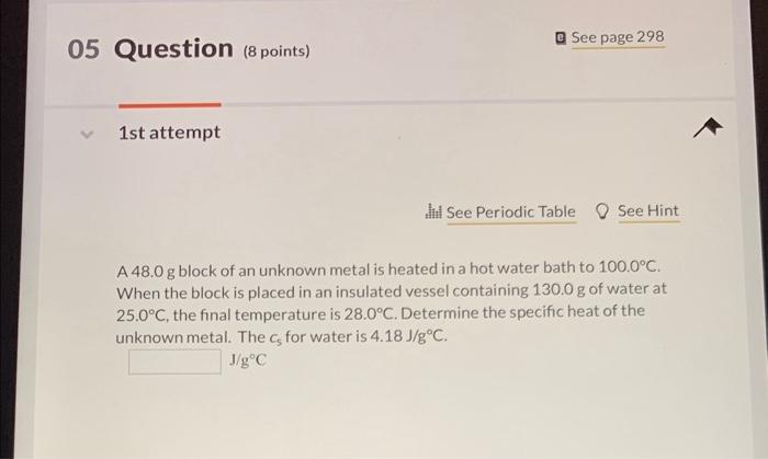 Solved A G Block Of An Unknown Metal Is Heated In A Hot Chegg