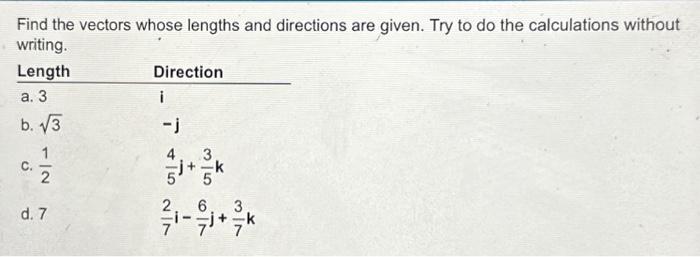 Solved Find The Vectors Whose Lengths And Directions Are Chegg