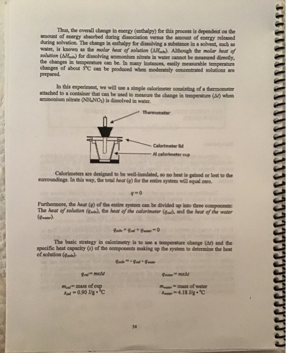 Solved EXPERIMENT 10 ENTHALPY HEAT OF SOLUTION Materials Chegg