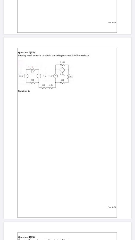 Solved Page Question Employ Mesh Analysis To Obtain Chegg