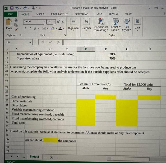 Solved Prepare A Make Or Buy Analysis Excel FILE HOME Chegg