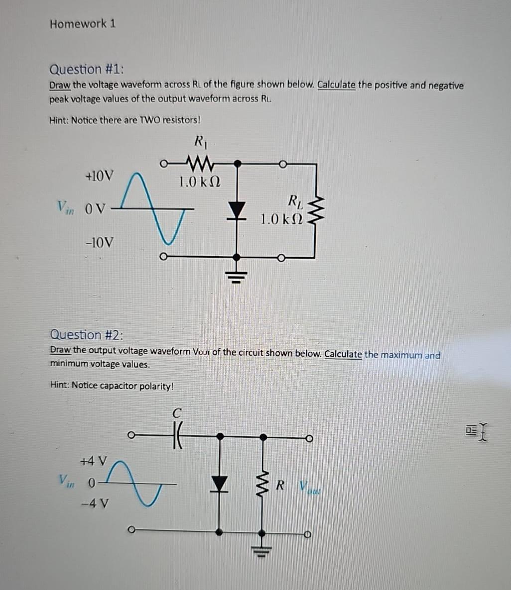 Solved Question 1 Draw The Voltage Waveform Across RL Of Chegg