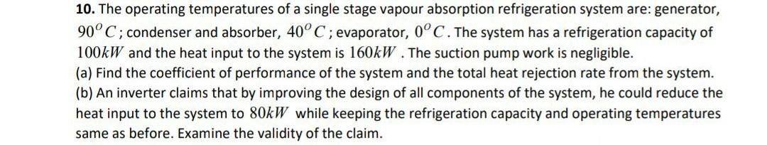 Solved The Operating Temperatures Of A Single Stage Chegg