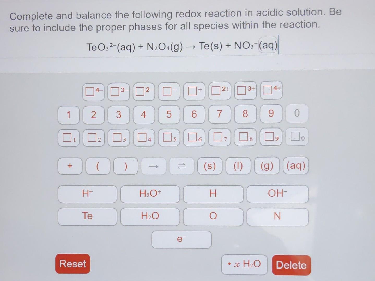 Solved Complete And Balance The Following Redox Reaction In Chegg