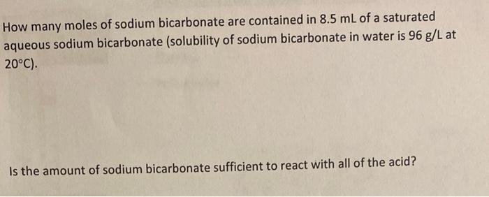 Solved How Many Moles Of Sodium Bicarbonate Are Contained In Chegg