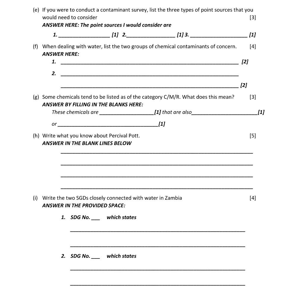 Solved E If You Were To Conduct A Contaminant Survey List Chegg