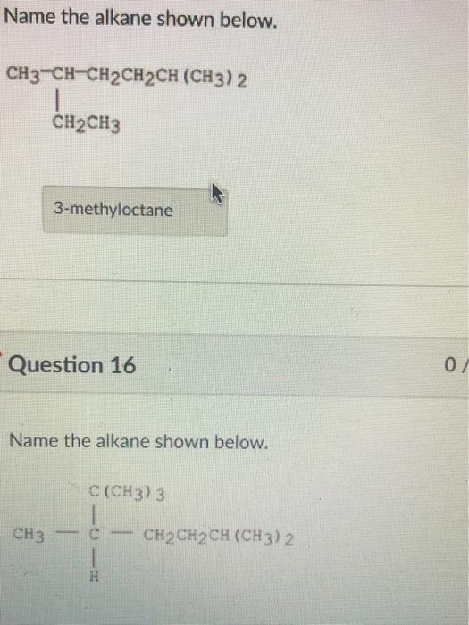 Solved Name The Alkane Shown Below CH3 CH CH2CH2CH CH3 2 Chegg