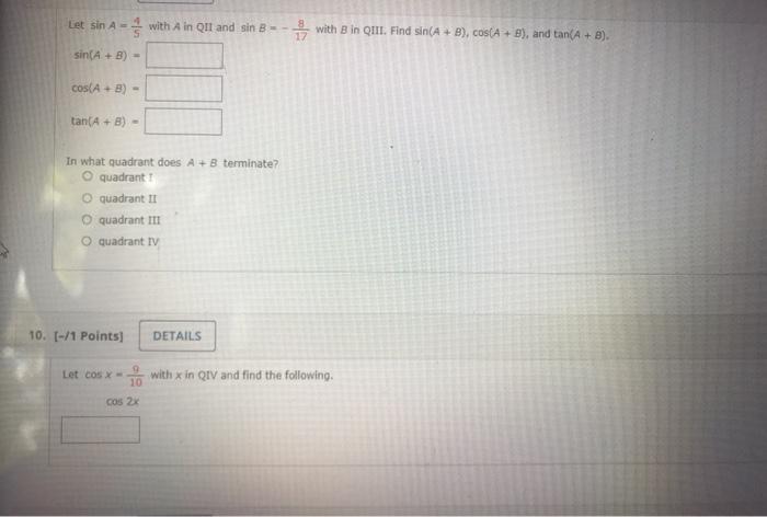 Solved Let Sin A With A In QII And Sin B 1 With B In Chegg