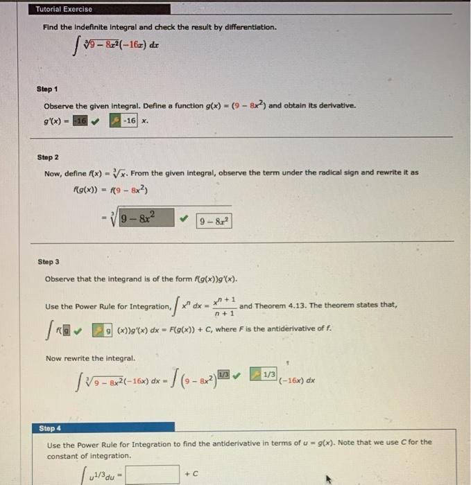 Solved Tutorial Exercise Find The Indefinite Integral And Chegg