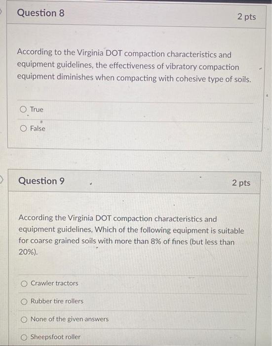 Solved Question 8 2 Pts According To The Virginia DOT Chegg