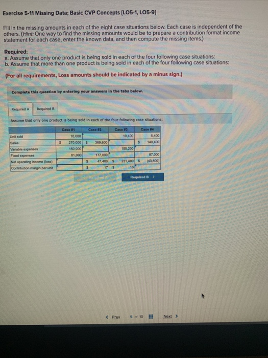 Solved Exercise 5 11 Missing Data Basic CVP Concepts Chegg