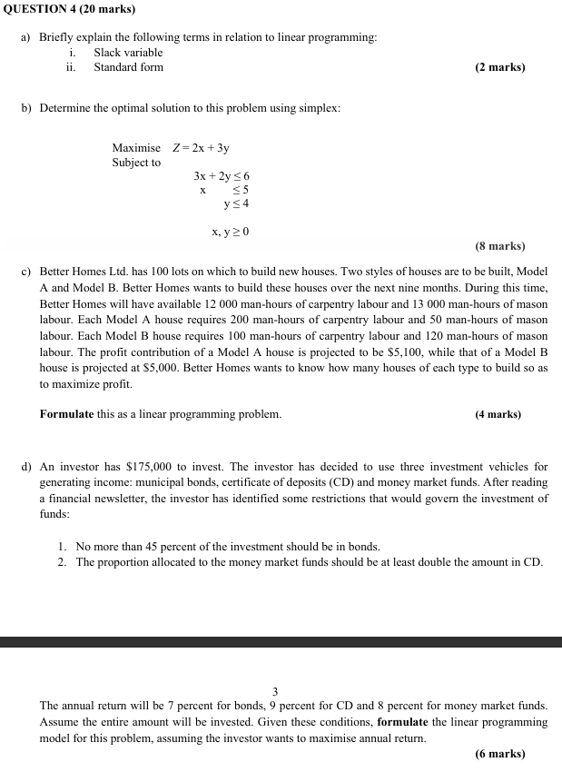 Solved QUESTION 4 20 Marks A Briefly Explain The Chegg