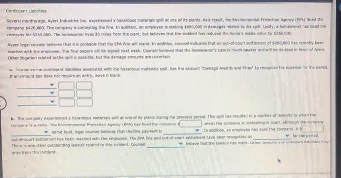 Contingent Liabilities Several Months Ago Ayers Chegg