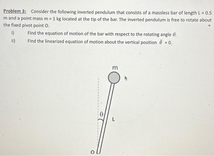 Solved Problem 3 Consider The Following Inverted Pendulum Chegg