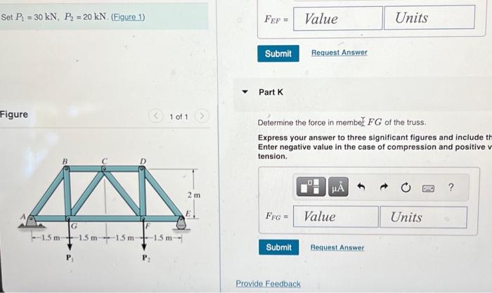 Solved Set P₁ 30 kN P₂ 20 kN Figure 1 Figure B C P₁ Chegg