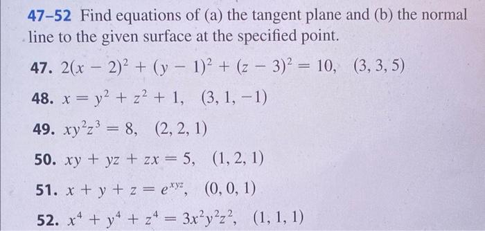 Solved Find Equations Of A The Tangent Plane And B Chegg