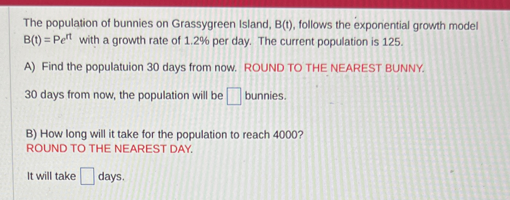 Solved The Population Of Bunnies On Grassygreen Island Chegg