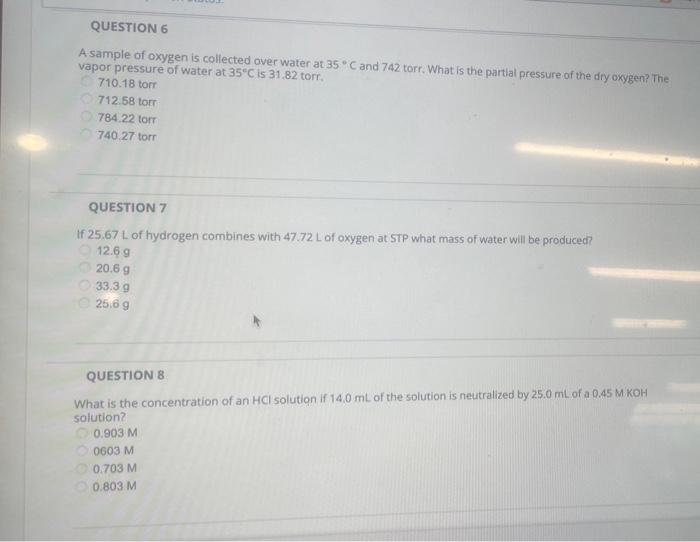 Solved A Sample Of Oxygen Is Collected Over Water At 35C Chegg