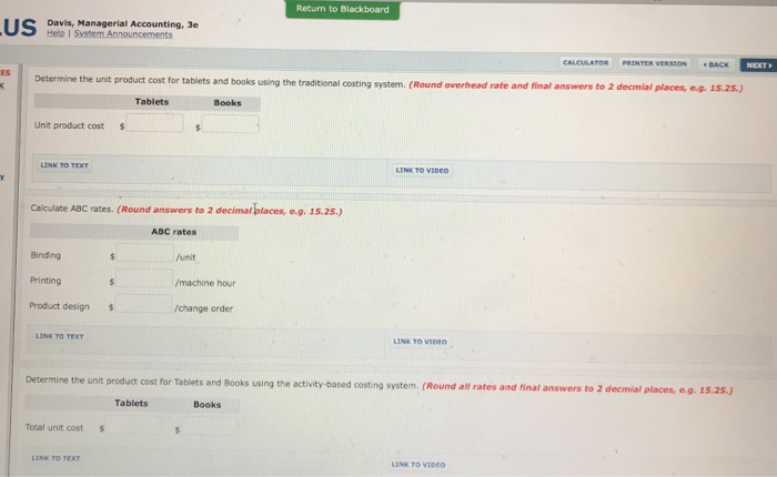 Solved Return To Blackboard I Davis Managerial Accounting Chegg