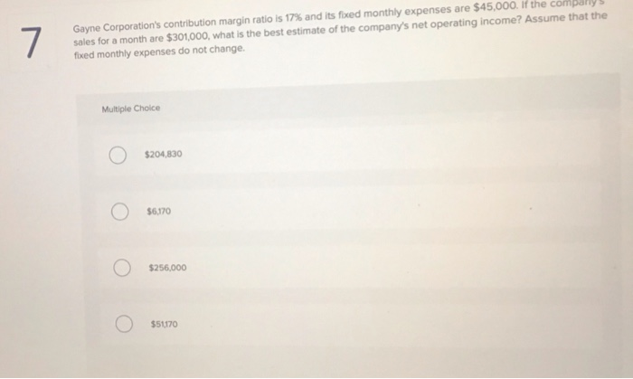 Solved Gayne Corporation S Contribution Margin Ratio Is Chegg