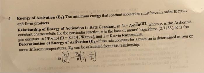 Solved Energy Of Activation Ea The Minimum Energy That Chegg