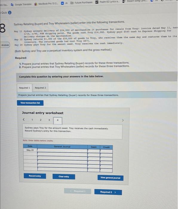 Solved Sydney Retalling Fbuyer And Troy Wholesalers Chegg