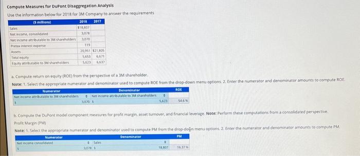 Solved Compute Measures For Dupont Disaggregation Analysis Chegg