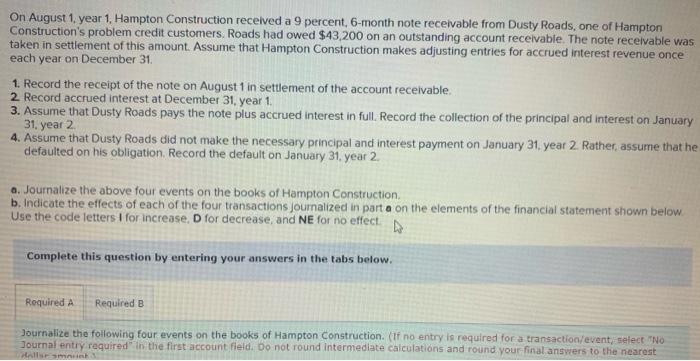 Solved On August Year Hampton Construction Received A Chegg