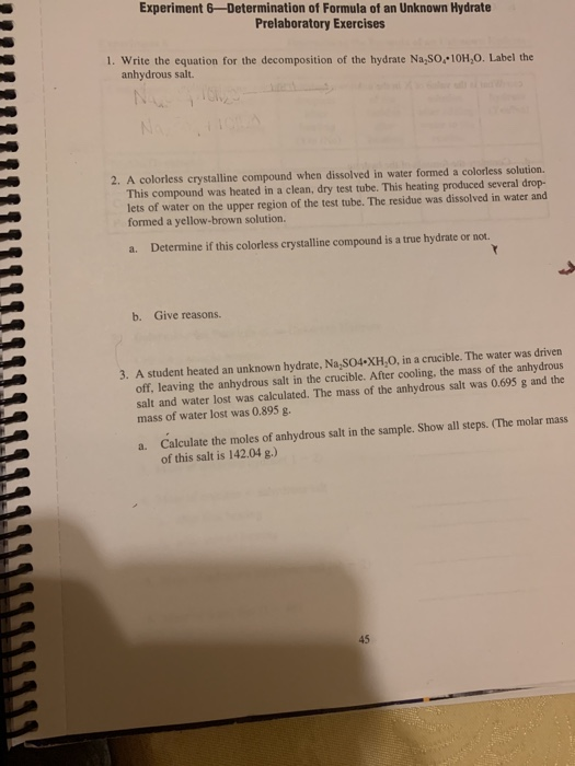 Solved Experiment Determination Of Formula Of An Unknown Chegg