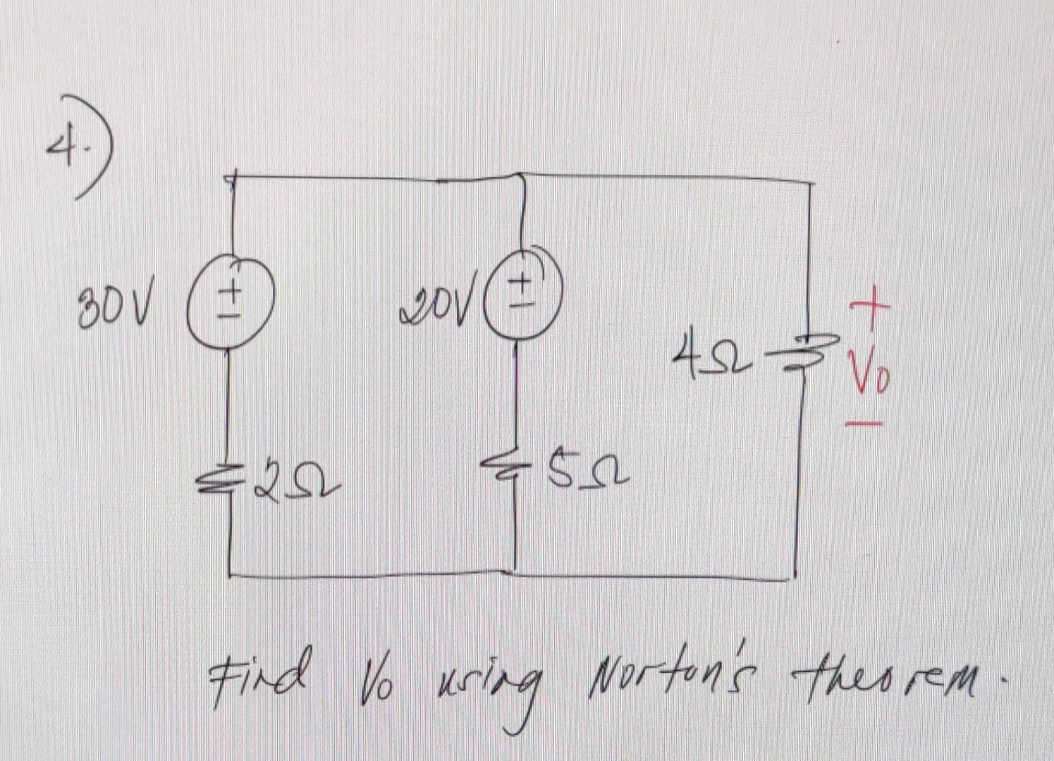 Solved 4 300 20V 1 45 Vo 20 Esh Find To Using Norton S Chegg