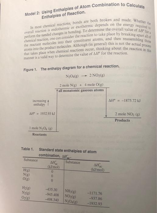 Solved Model 2 Using Enthalpies Of Atom Combination To Chegg