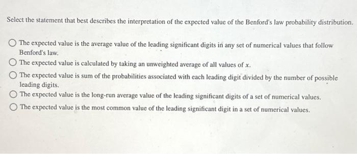 Solved Benford S Law Also Known As The First Digit Law Chegg