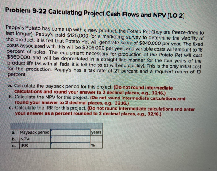 Solved Problem Calculating Project Cash Flows And Npv Chegg