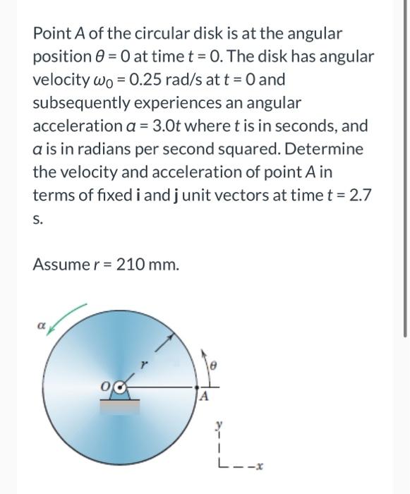 Solved Point A Of The Circular Disk Is At The Angular Chegg