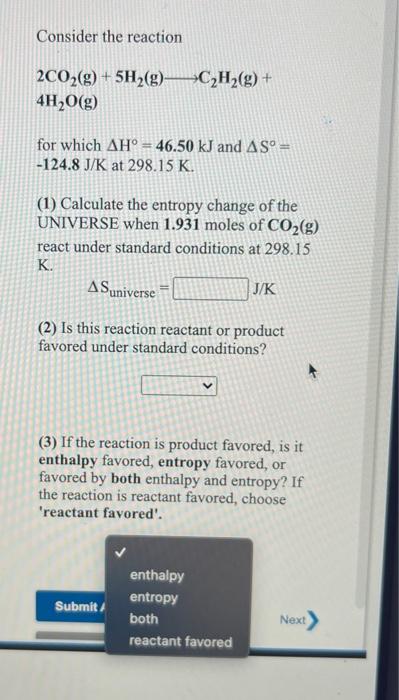 Solved Consider The Reaction Co G H G C H G Chegg