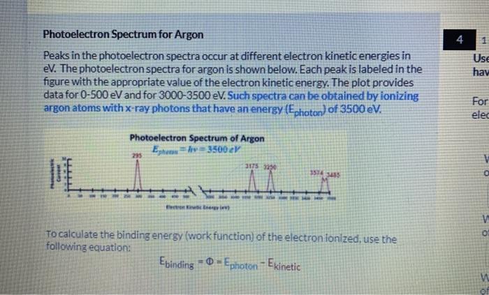 Solved Photoelectron Spectrum For Argon Peaks In The Chegg