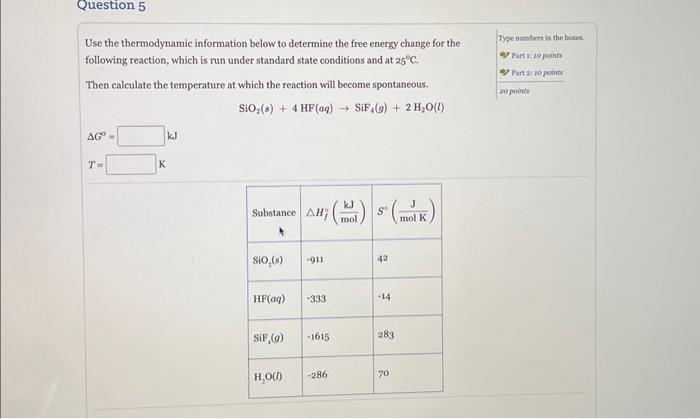 Solved Use The Thermodynamic Information Below To Determine Chegg