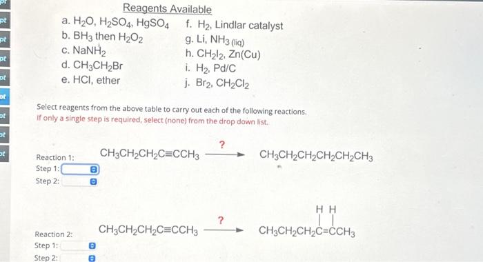 Solved Select Reagents From The Above Table To Carry Out Chegg