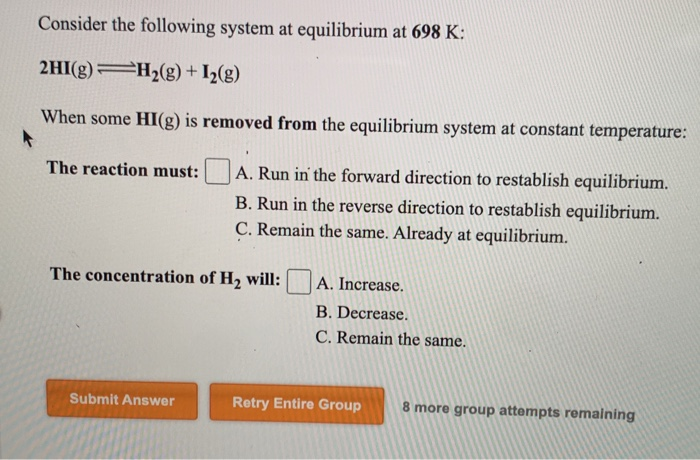 Solved Consider The Following System At Equilibrium At 698 Chegg