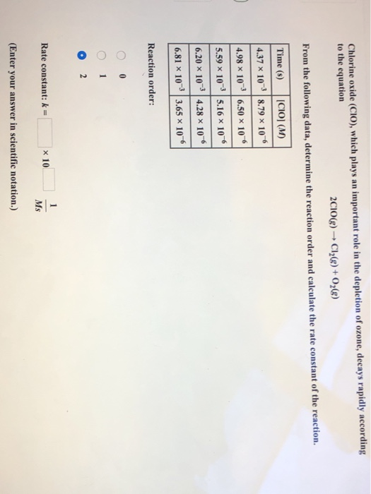 Solved Chlorine Oxide CIO Which Plays An Important Role Chegg