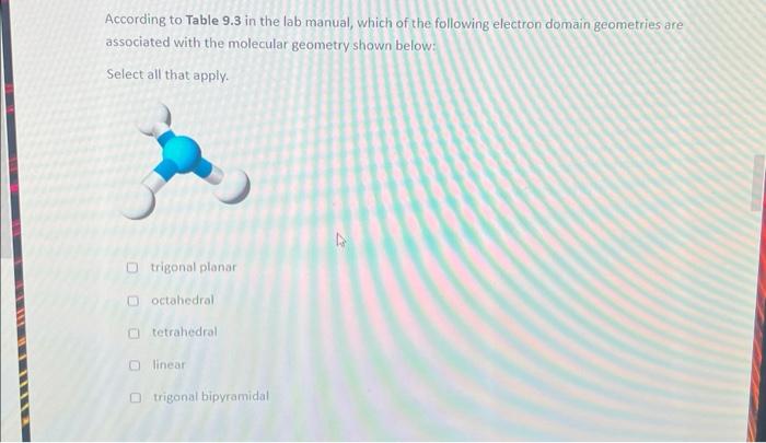 Solved According To Table In The Lab Manual Which Of Chegg