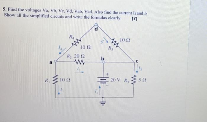 Solved 5 Find The Voltages Va Vb Ve Vd Vab Ved Also Chegg