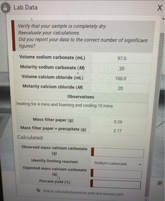 Solved Lab Data Verify That Your Sample Is Completely Chegg