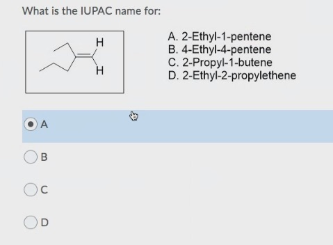 Solved What Is The Iupac Name For I A Ethyl Pentene B Chegg