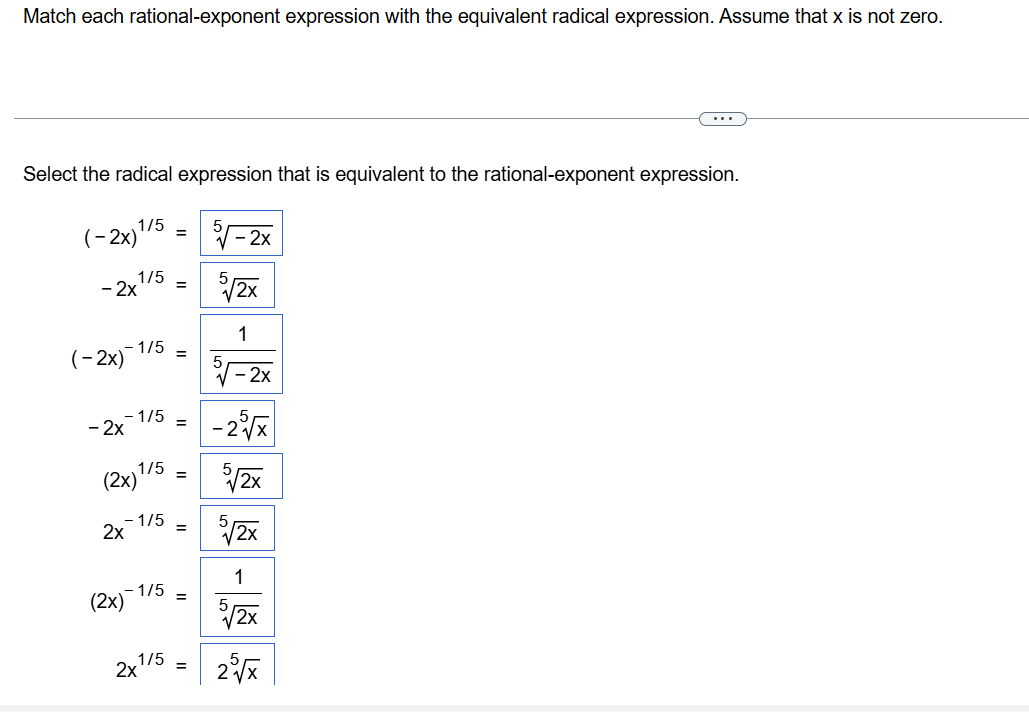 Solved Match Each Rational Exponent Expression With The Chegg